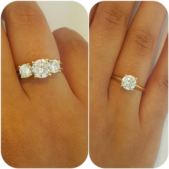 14k Gold 2 CT Engagement Ring 3 Stone 2pc set